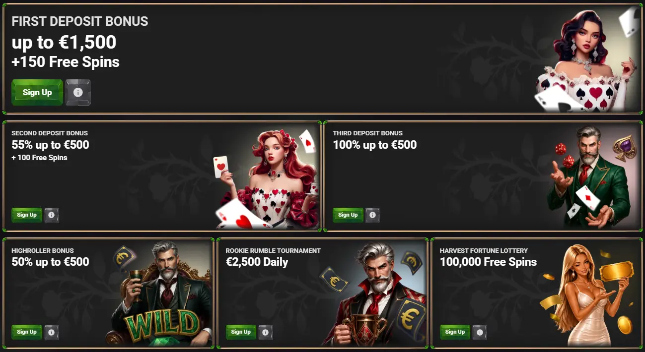 Winzoria promoties — welkomstbonus Tot €2.500 + 250 Free Spins, weekbonussen, live cashback en Free Spins-acties